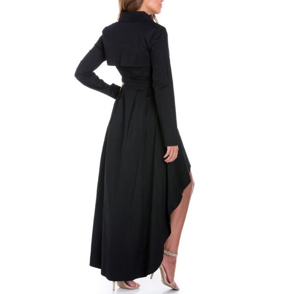 Black Hi Low Peplum Trench Coat - Picture 3 of 8
